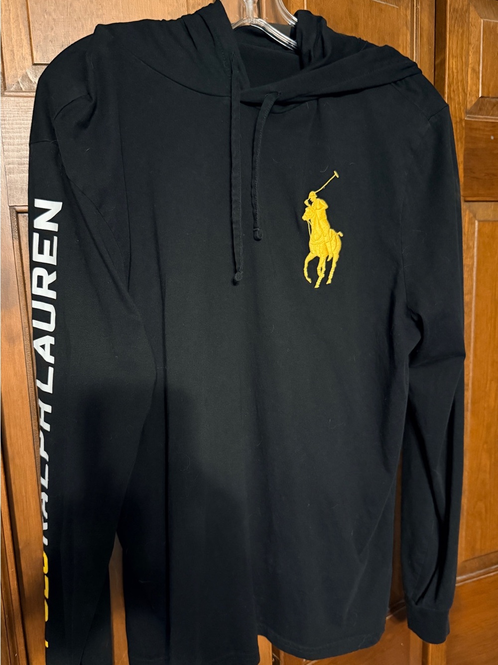 Polo by Ralph Lauren Black Hoodie with Yellow Embroidered Pony and Sleeve Logo
